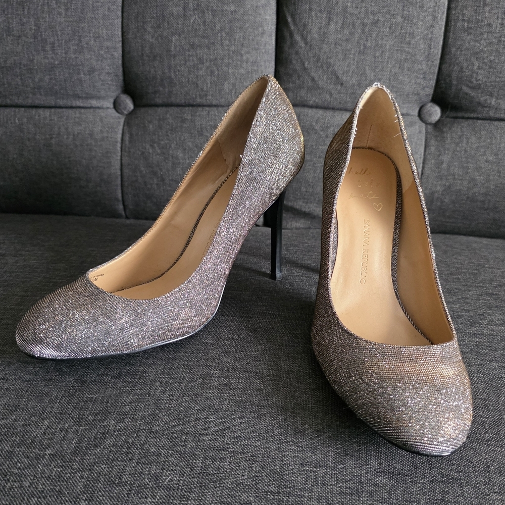 Banana Republic Women's Glitter Pointed Pumps in Sparkling Silver-Taupe